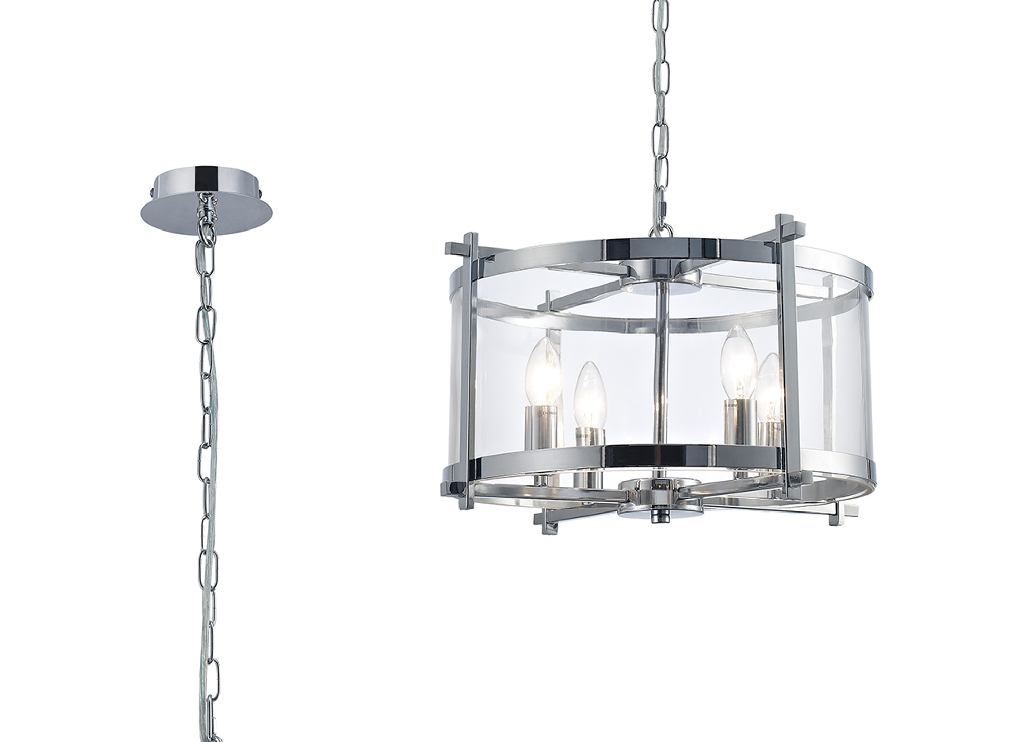 D0089  Nolan 46cm Glass Pendant 4 Light Polished Chrome